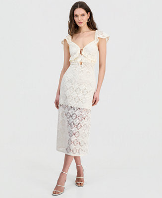 Juniors' Cap-Sleeve Crochet Midi Dress | Macy's