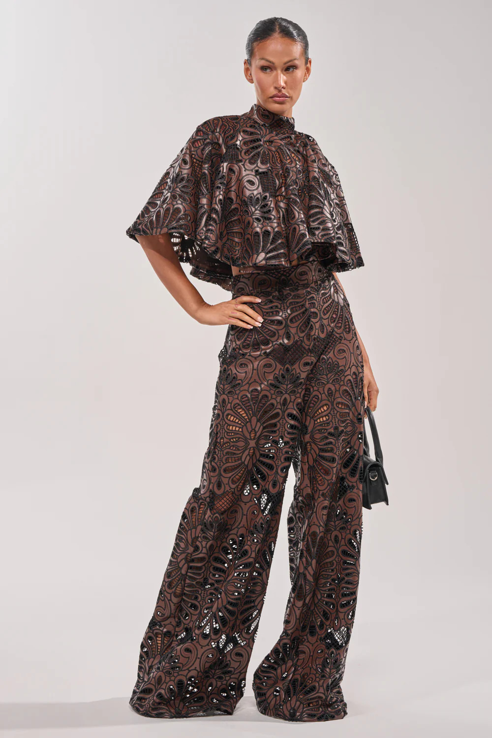 LENA LACE AND PU RELAXED PANT | AKIRA