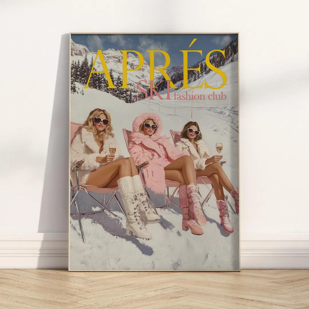 Aprés Ski Girly Printable Wall Art, Funky Skiing Poster, Preppy Ski Lodge Decor, Vintage Ski Pri... | Etsy (US)