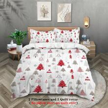 3-Piece Christmas Tree Pattern Printed Down Duvet Cover (1 Down Duvet Cover+2 Coreless Pillowcases), A Soft And Comfortable Personalized Theme Bedding | SHEIN