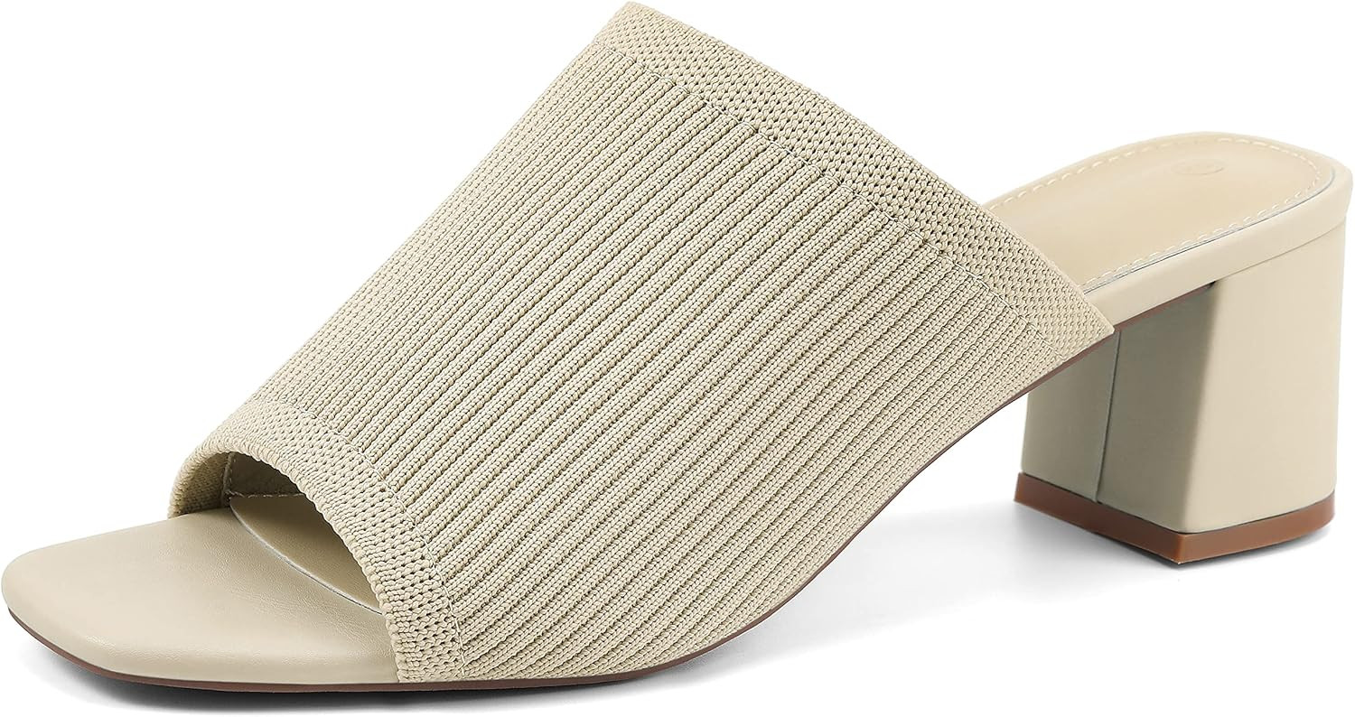 Rilista Women's Open Toe Heeled Mules Block Heels Sandals Knit Chunky Square Heels Slip On Breath... | Amazon (US)