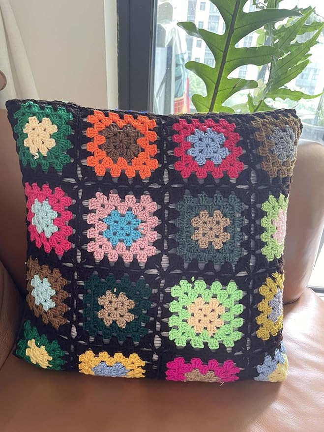 YISSEN RISEON Granny Square Pillowcase Colorful Crocheted Pattern Throw Pillow Cover Crochet Cush... | Amazon (CA)