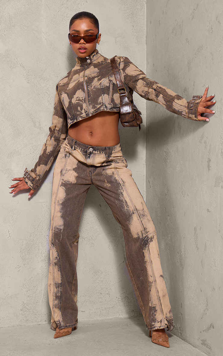 Brown Bleached Detail Buckle Wide Leg Jeans | Pretty Little Thing (Australia & New Zealand)