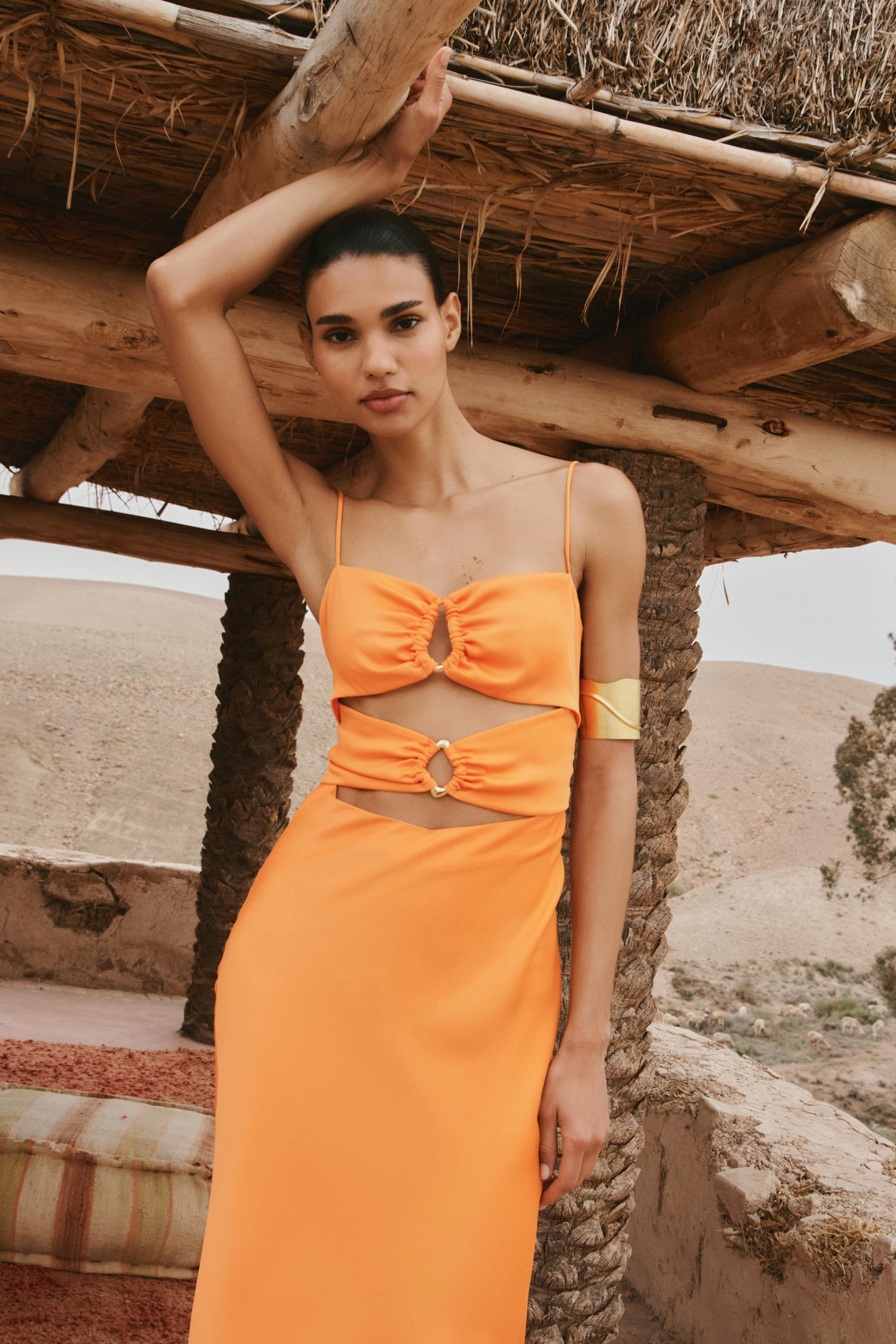 SATIN CUT OUT MIDI DRESS | Zara US