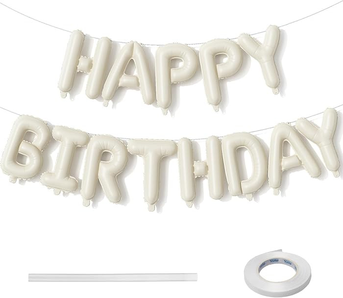 Cream Happy Birthday Balloon Banner, Neutral Beige Happy Birthday Foil Balloon, 16 Inch Ivory Whi... | Amazon (US)
