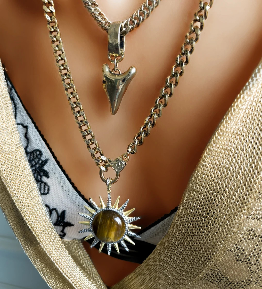 Tiger Eye Necklace, Gold Filled Chain, Sun Necklace, Cuban Link Chain, Inspirational Gift, Pagan ... | Etsy (US)