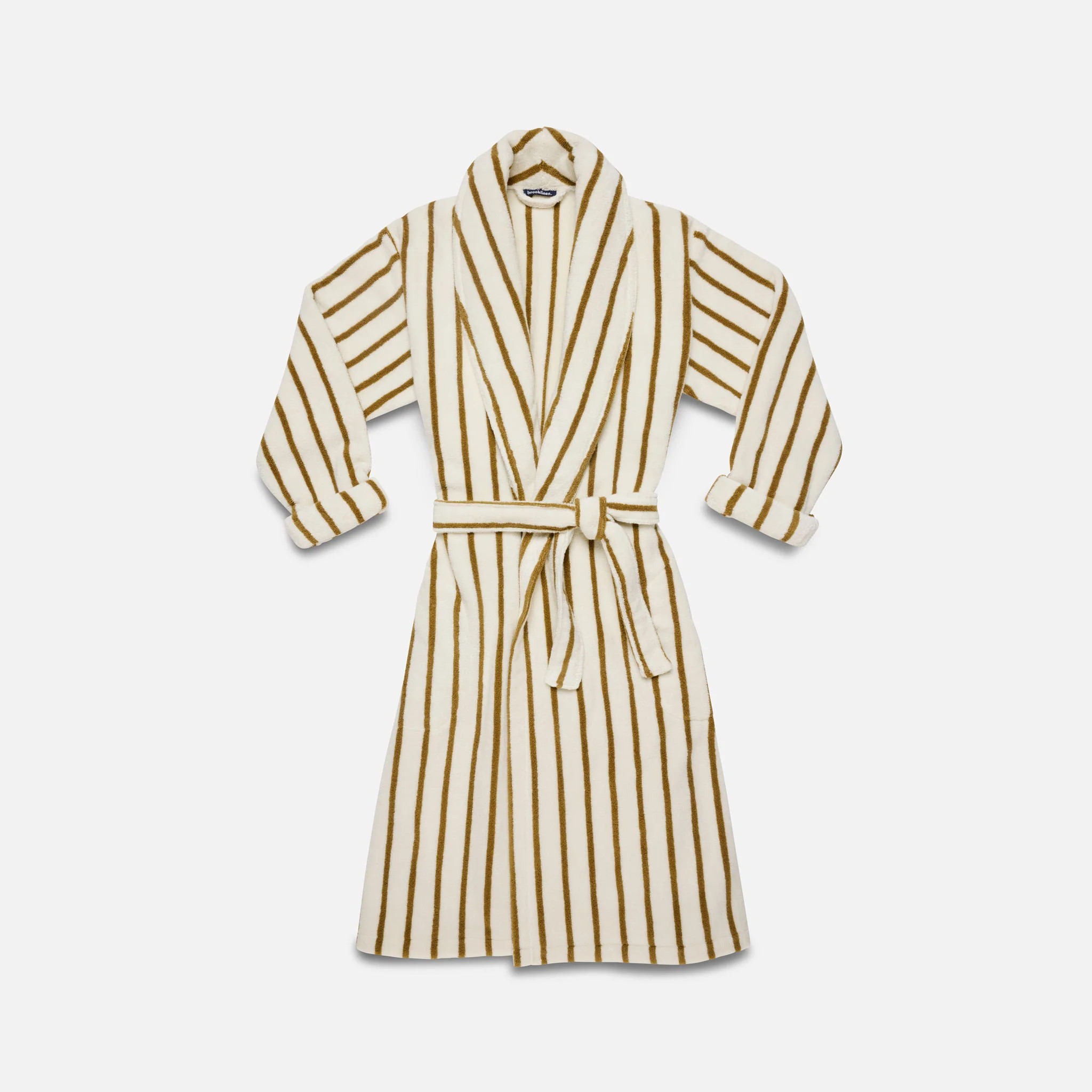 Brooklinen Super-Plush Robe Women's size Medium in Striped Umber | Brooklinen