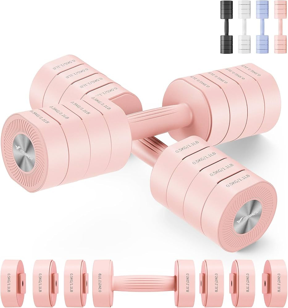 Dumbbell Set of 2, MERACH Adjustable Weight, Anti-slip Handle, Macaron Colors, Each 2.2/4.4/6.6/8... | Amazon (US)