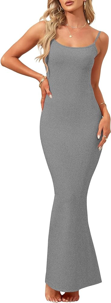 AUSELILY Womens Slip Maxi Dress Sexy Bodycon Dresses Sleeveless Square Neck Long Dress | Amazon (US)