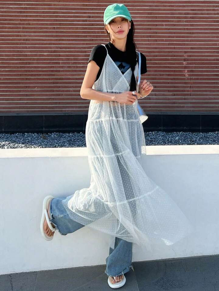 DAZY Solid Ruffle Hem Cami Dress Without Tee | SHEIN