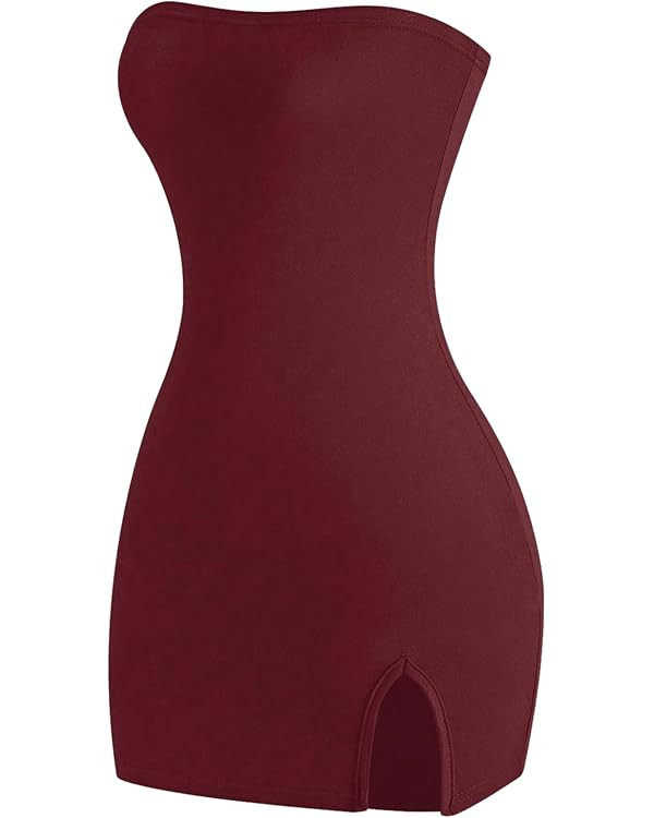 MakeMeChic Women's Strapless Dress Y2K Short Split Bodycon Mini Tube Party Dresses | Amazon (US)