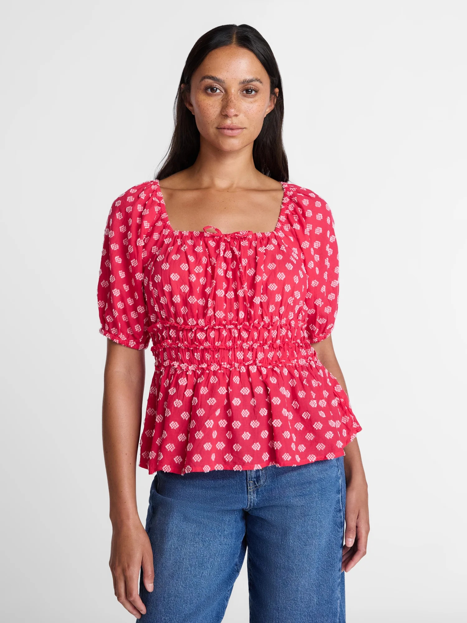 Time and Tru Women's Square Neck Top with Short Puff Sleeves, Sizes XS-XXXL | Walmart (US)