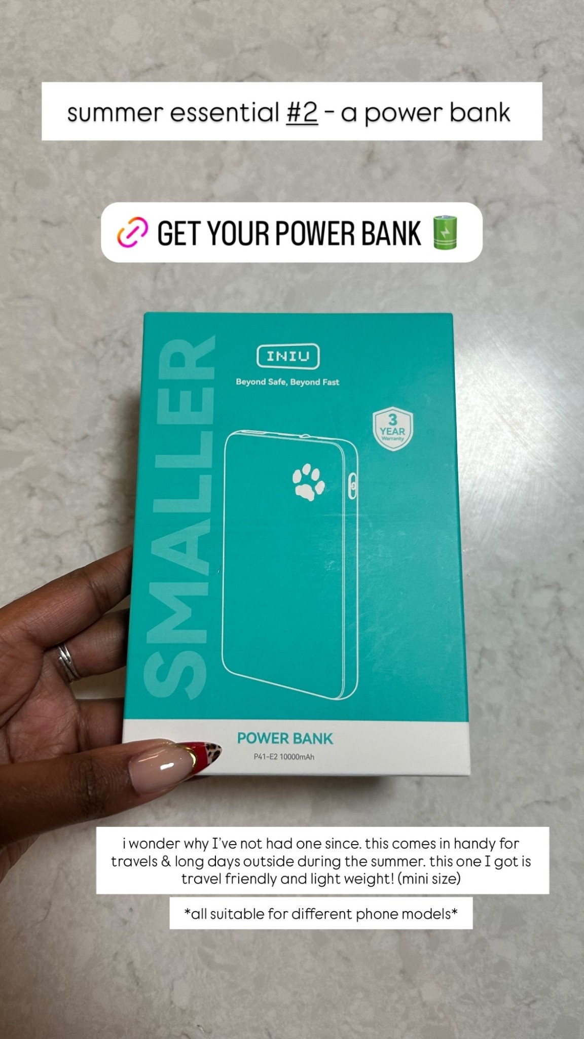 summer essential #2 - a power bank  i wonder why I’ve not had one since. this comes in handy for travels & long days outside during the summer. this one I got is travel friendly and light weight! (mini size)

*all suitable for different phone models*

#LTKtravel #LTKcanada #LTKsummer
