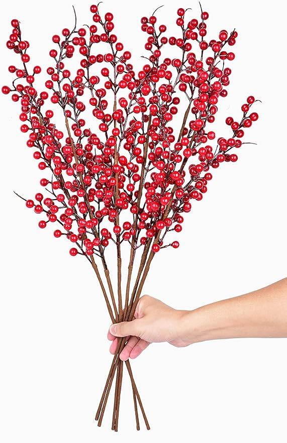 6 Pack Artificial Red Berry Stems 25.5Inch Christmas Holly Berry Branches for Christmas Tree Deco... | Amazon (US)