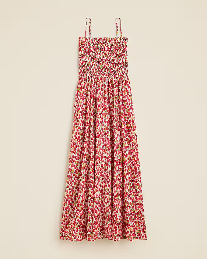 Smocked maxi dress in raspberry print | J. Crew US