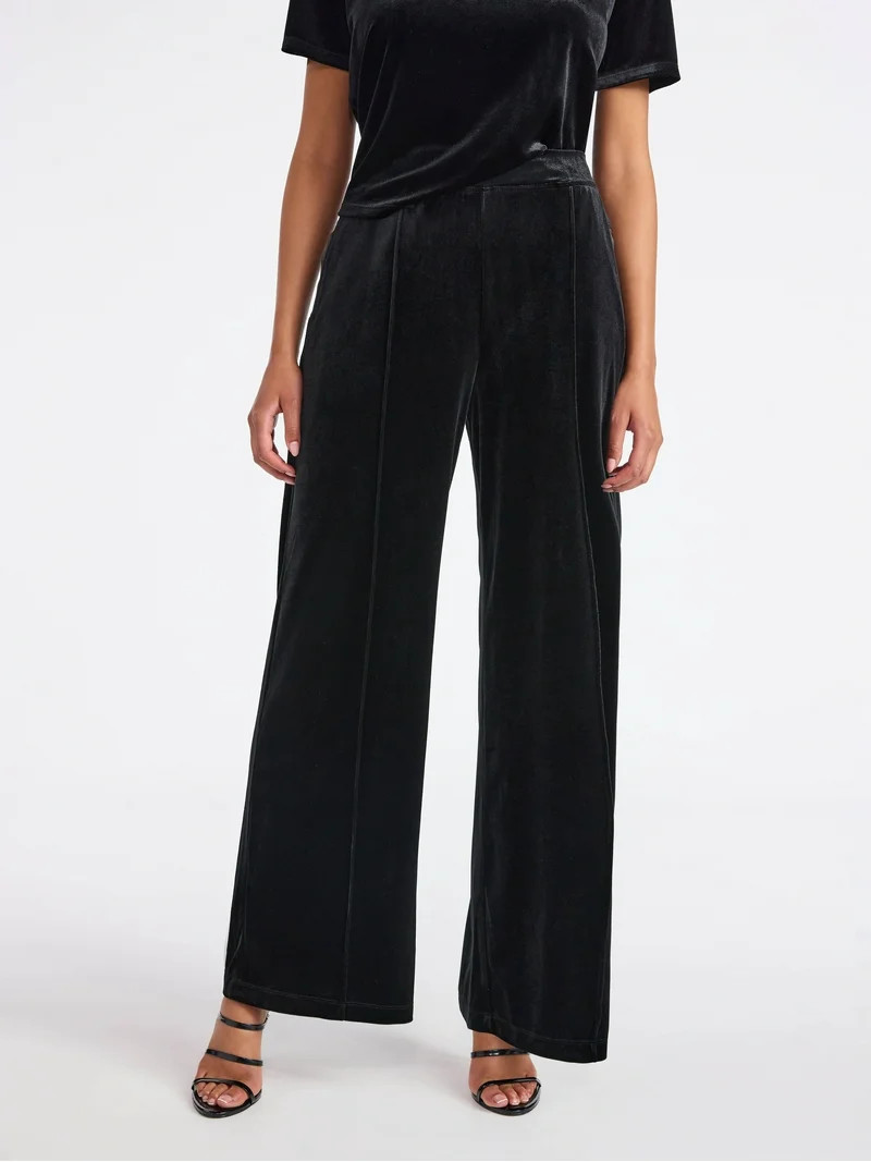 Sofia by Sofia Vergara Women's and Women's Plus Size Velvet Wide Leg Pants, 32" Inseam, Sizes XS-... | Walmart (US)