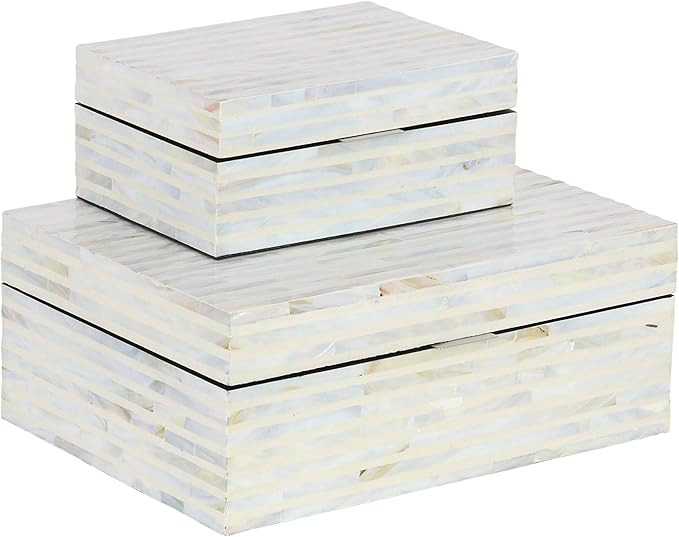 Deco 79 Mother of Pearl Shell Handmade Decorative Box Decorative Keepsake Boxes with Linear Mosai... | Amazon (US)