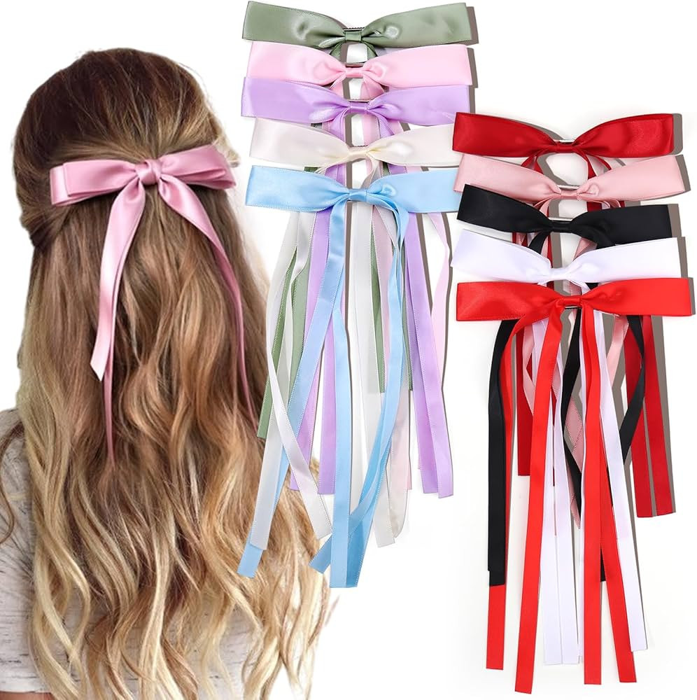 10PCS Bow Hair Clips for Women Girls, Tassel Hair Ribbon Ponytail Holder Accessories, Cute Metal ... | Amazon (US)