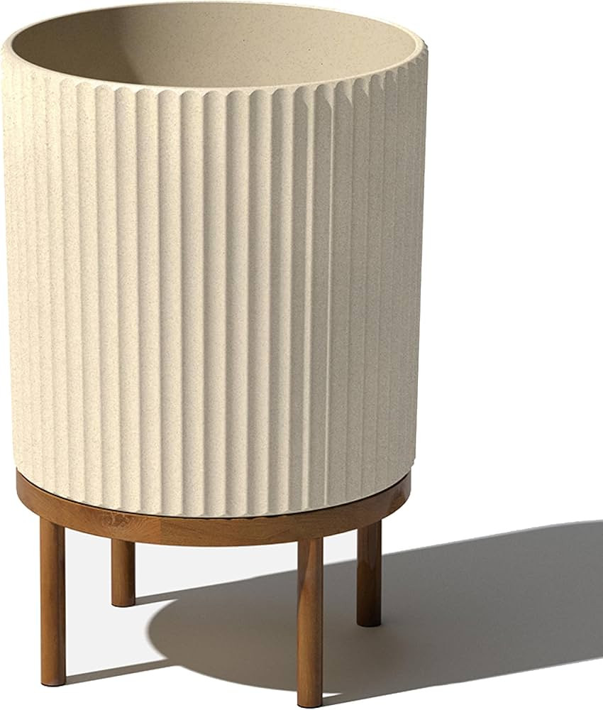 Veradek Demi Series Round Planter w/ Stand for Porch/Patio | Durable Plastic-Concrete & Wooden St... | Amazon (US)