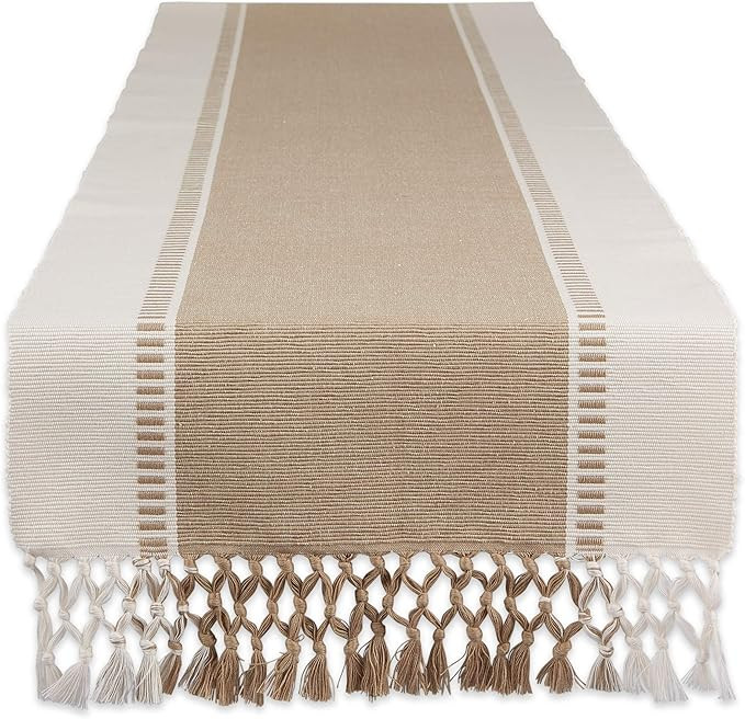 DII Dobby Stripe Woven Table Runner, 13x108, Stone | Amazon (US)