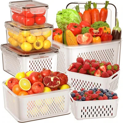 5 PCS Large Fruit Storage Containers For Fridge With Removable Colanders, Airtight Food Storage Containers With 5 Lids | Wayfair North America