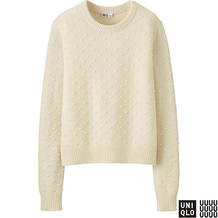 Women's U Lambswool Stitch Crewneck Sweater - Size XS in Off White by UNIQLO | UNIQLO (US)