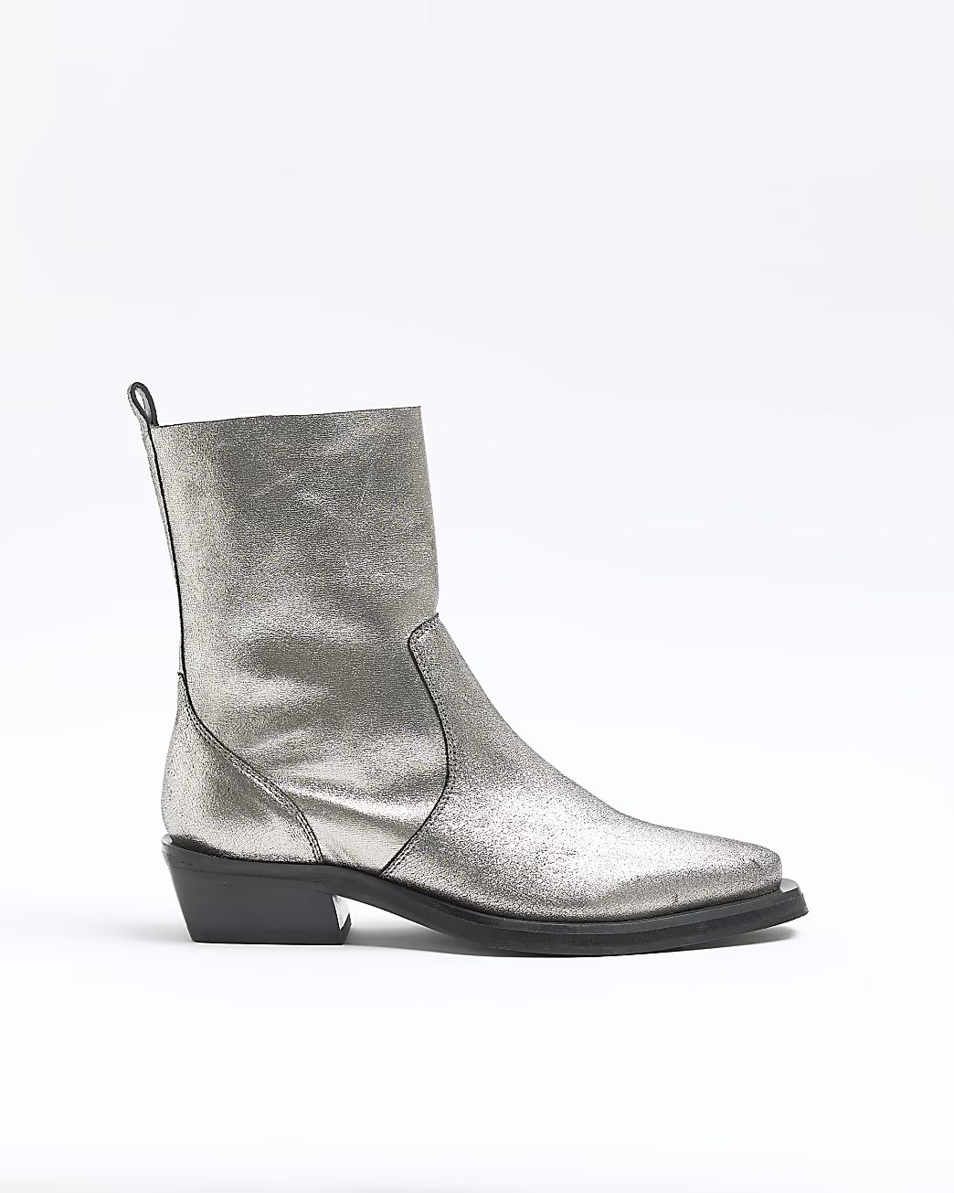 Silver leather western boots | River Island (UK & IE)