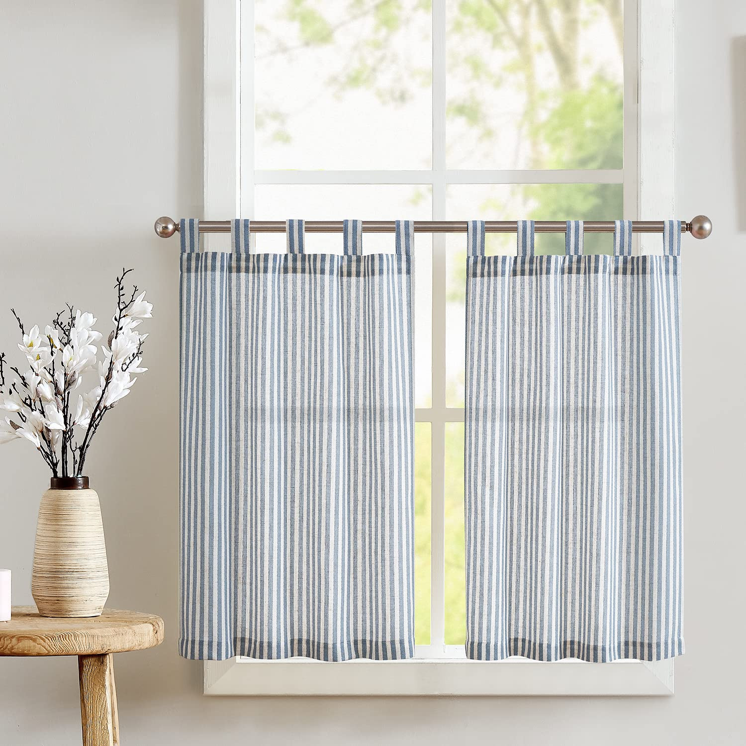 jinchan Tab Top Linen Kitchen Curtains 24 Inches Striped Tier Curtains Farmhouse Modern Cafe Styl... | Amazon (US)