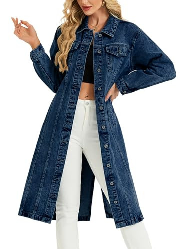 LifeShe Women Denim Jacket Button Down Maxi Long Jean Trench Coat With Pocket | Amazon (US)