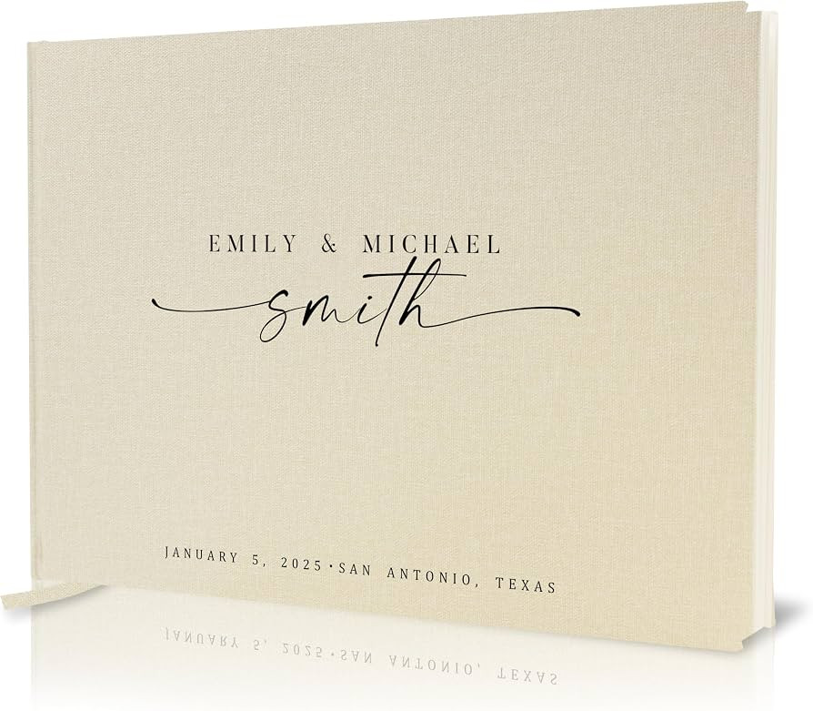Personalized Guest Book - 11.5" x 8.5" Custom Bride & Groom Names with Bookmark and Hard Cover 14... | Amazon (US)