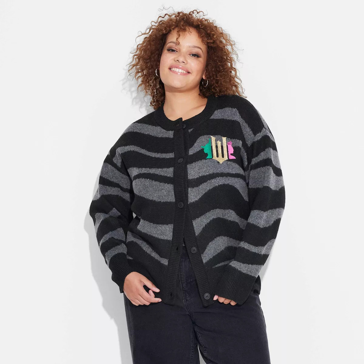 Adult Wicked Striped Graphic Cardigan - Black | Target