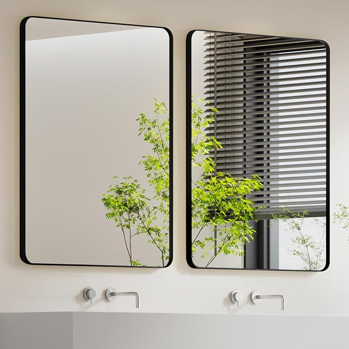 Bathroom Mirrors for Over Sink,2Pcs 24x36Inch Vanity Mirrors for Wall,Black Metal Frame Rectangle... | Amazon (US)