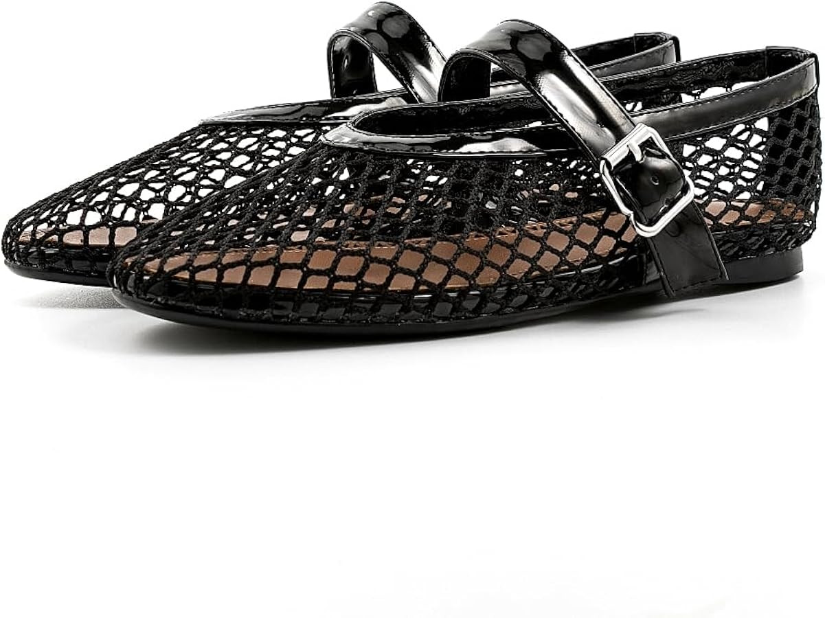 Fandimeier Mesh Ballet Flats for Women Fishnet Comfy Buckle Strap Ballerina Dressy Daily Flat Sho... | Amazon (US)