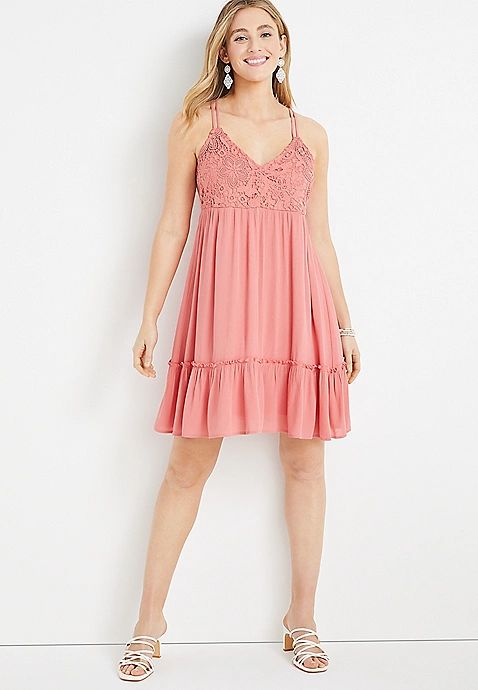 Crochet Tiered Babydoll Mini Dress | Maurices