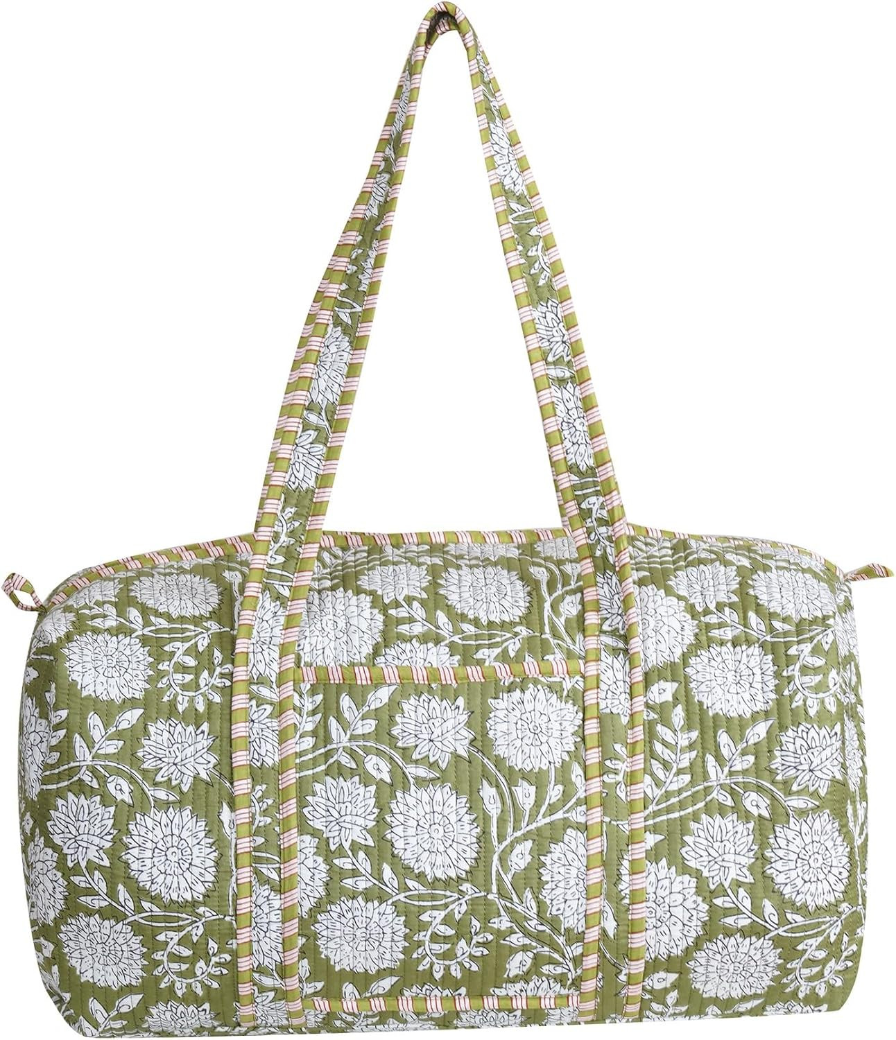 LKGSM Handmade Cotton Quilted Weekender Bag, Floral Indian Print Duffle, Bohemian Overnight Travel Tote for Women, Large Carry-on Luggage, Floral Gym Bag (B) | Amazon (US)