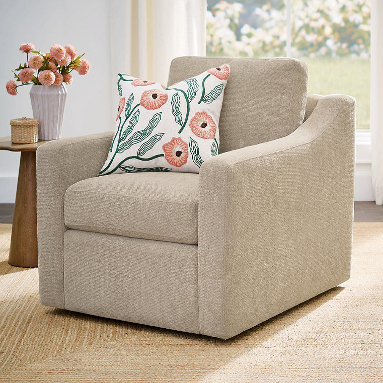 Blair Swivel Chair - Crypton Chenille Nomad Snow - Grandin Road | Grandin Road
