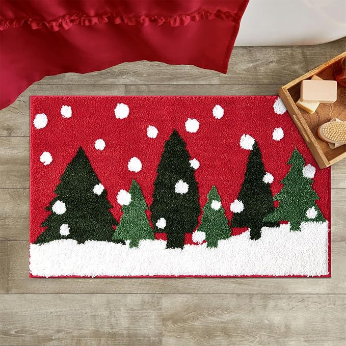 RoomTalks Cute Christmas Tree Bath Mat Non Slip Washable, 16x24 Vintage Country Festive Red Winte... | Amazon (US)