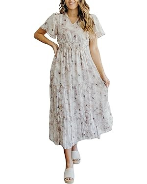 Mikarose Women's The Eden Antique Cream Ditsy Floral Midi Dress | Amazon (US)