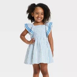 Toddler Girls' Striped Dress - Cat & Jack™ Blue 4T | Target