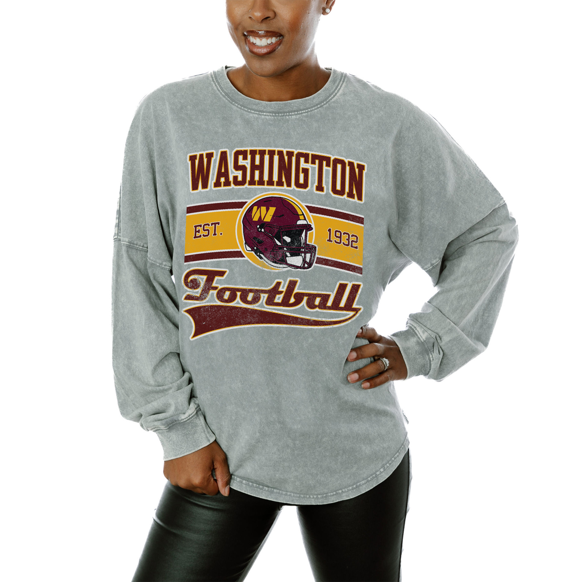 Women's Gameday Couture Gray Washington Commanders Snow Wash Oversized Long Sleeve T-Shirt | Fanatics