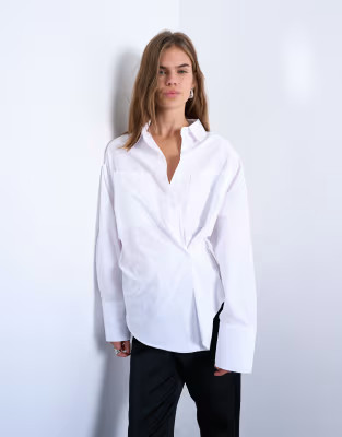 Topshop asymmetric placket waisted long sleeve shirt in white | ASOS (Global)