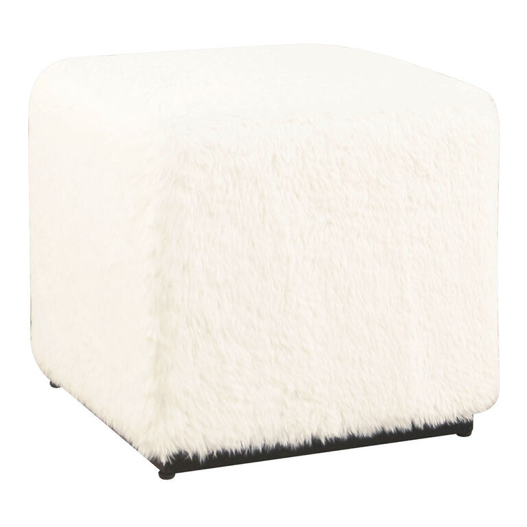 Rode Square White Faux Fur Cube Upholstered Ottoman | World Market