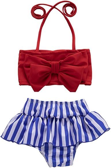 Baby Girl Babies Swimwear Bowknot Stripe Swimsuit Bathing Suit Bikini Set Outfits Summer | Amazon (US)