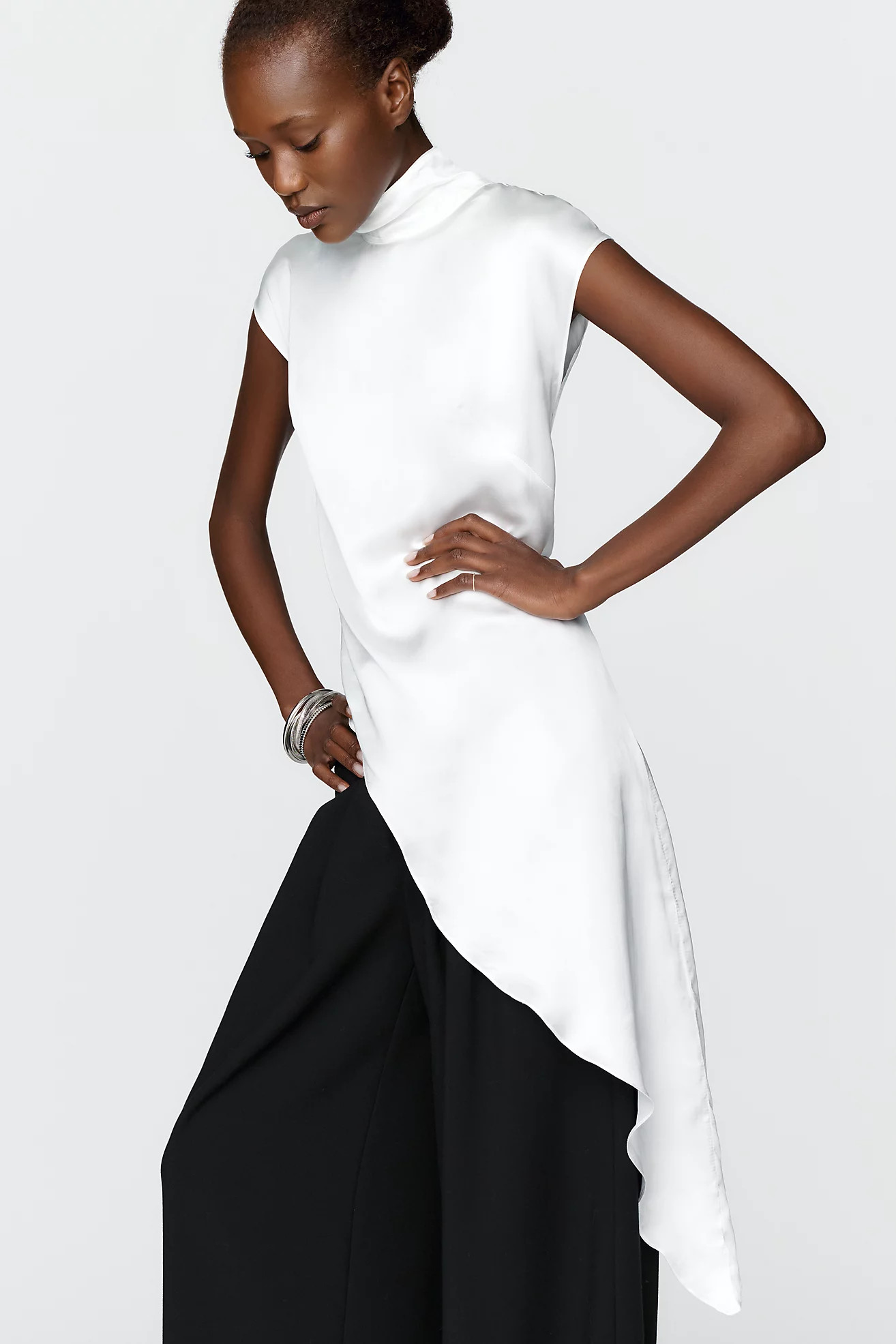 S/W/F 100% Cotton Satin Mock Neck Top | Anthropologie (US)