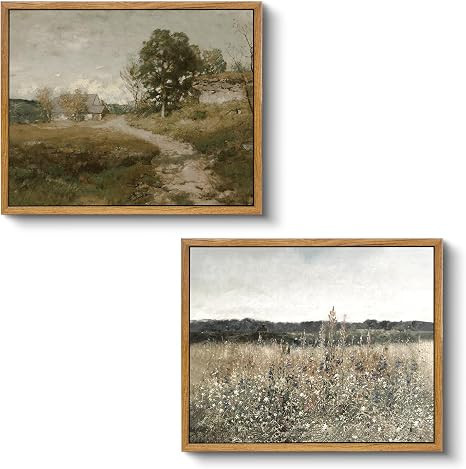 VIYYIEA 2 Pcs Framed Canvas Wall Art, Road and Flower Field Pictures Paintings, Living Room Bedro... | Amazon (US)