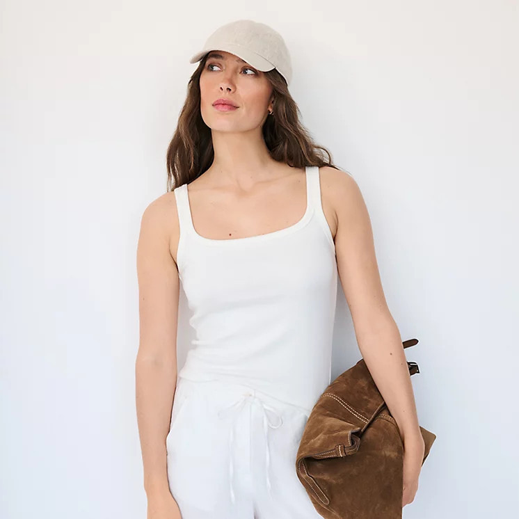 The White Company Ribbed Square Neck Jersey Vest, White, Size: 14 | The White Company UK & ROW