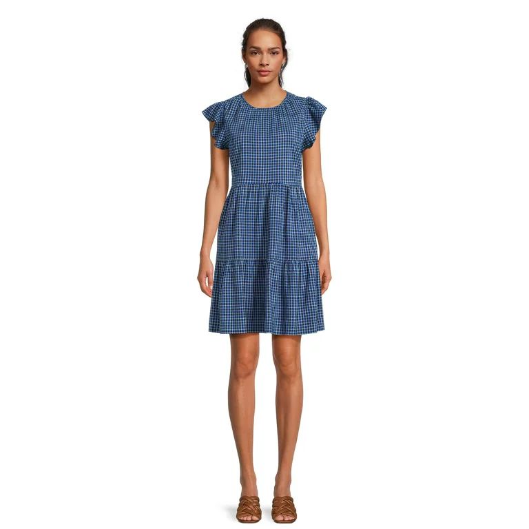 Time and Tru Women's Tiered Dress with Flutter Sleeves, Sizes XS-XXXL | Walmart (US)