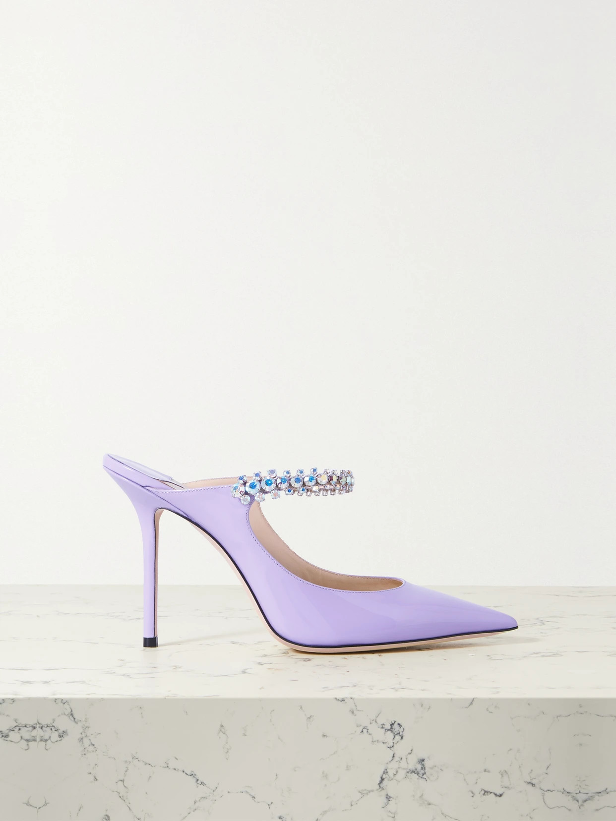 Jimmy Choo - Bing 100 Crystal-embellished Patent-leather Mules - Purple | NET-A-PORTER (US)