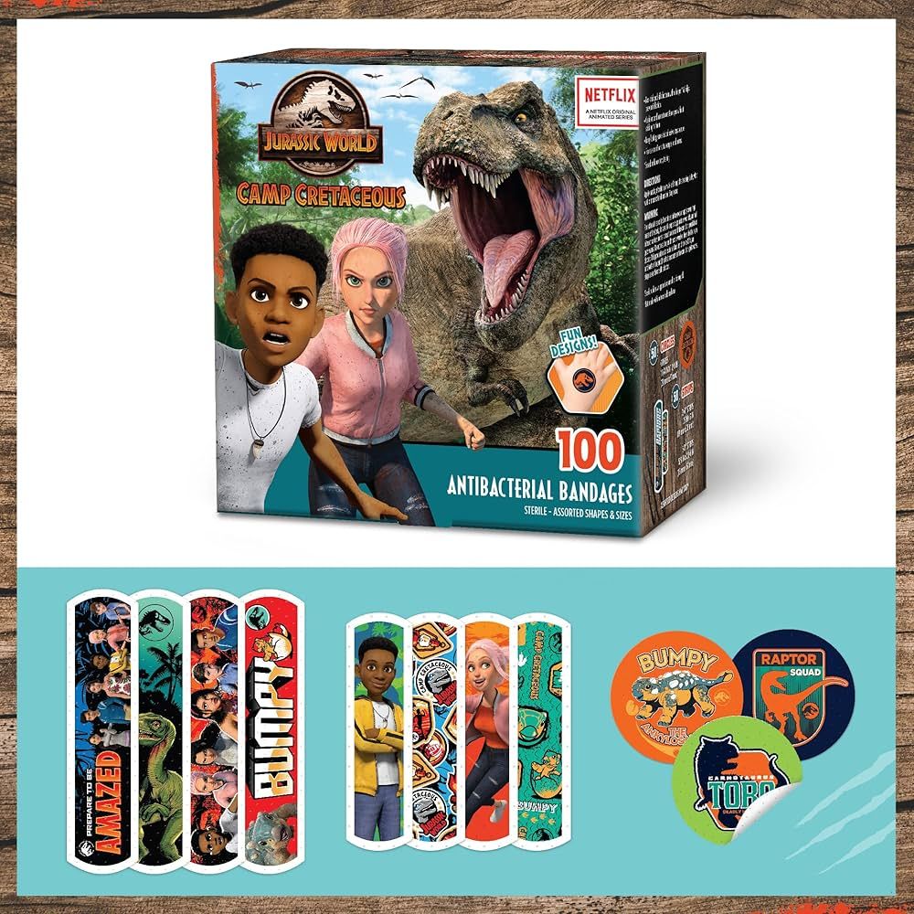 Jurassic World Camp Cretaceous Antibacterial Kids Bandages, Fun Dinosaur First Aid Bandages for M... | Amazon (US)