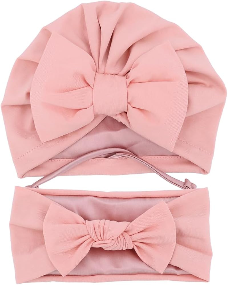 Jomila Bundle of Bonnet and Headband for Baby Newborn Silk Satin Lined Beanie Toddler Infant Girl... | Amazon (US)